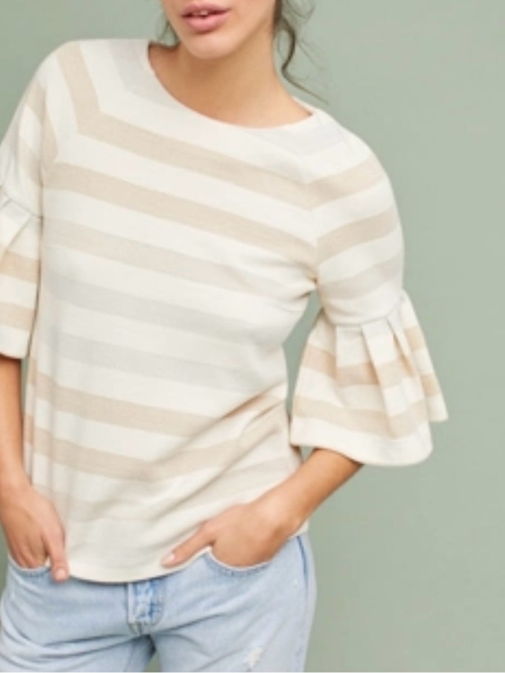 Anthropologie Maeve  Striped Ruffled-Sleeve Top size small